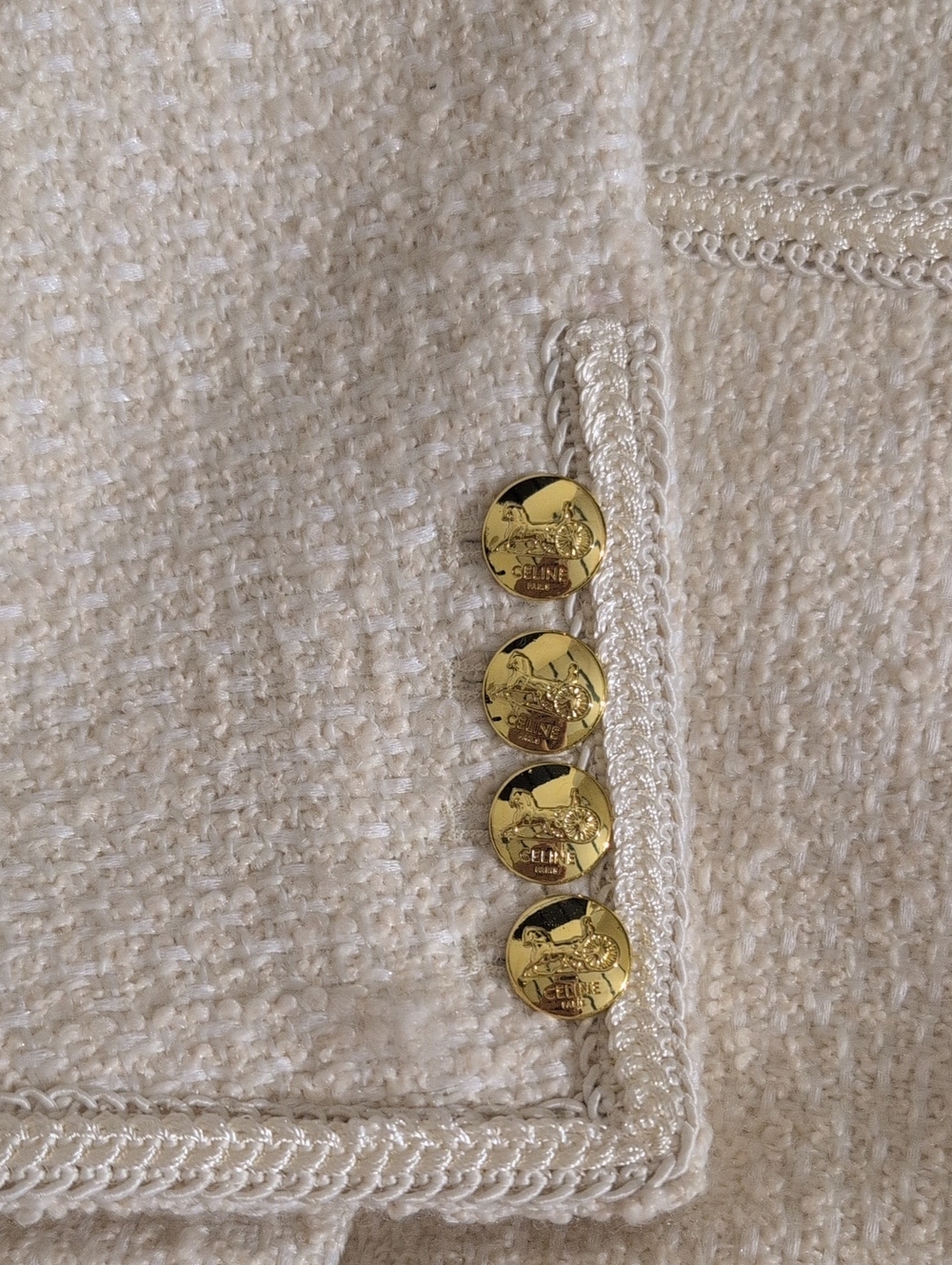 White Tweed Jacket With Gold Buttons Size S - Picture 3 of 5